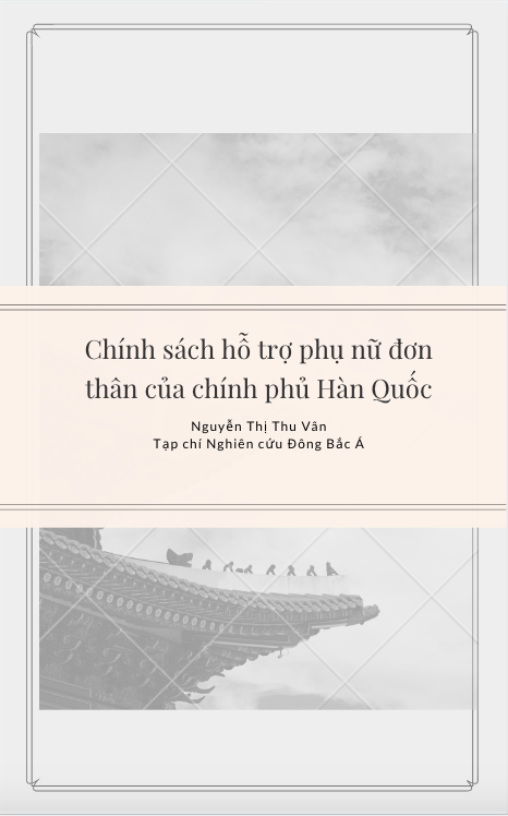 Chính sách hỗ trợ phụ nữ đơn thân của chính phủ Hàn Quốc - Nguyễn Thị Thu Vân